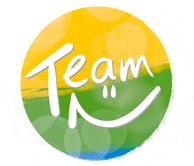 Buntes Team-Logo mit gelbem und grünem Hintergrund